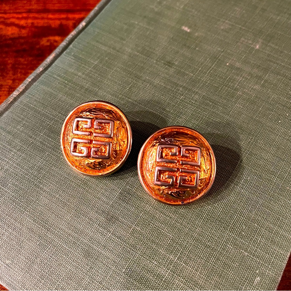 Vintage Givenchy Gold Emblem Round Clip-on Earrings